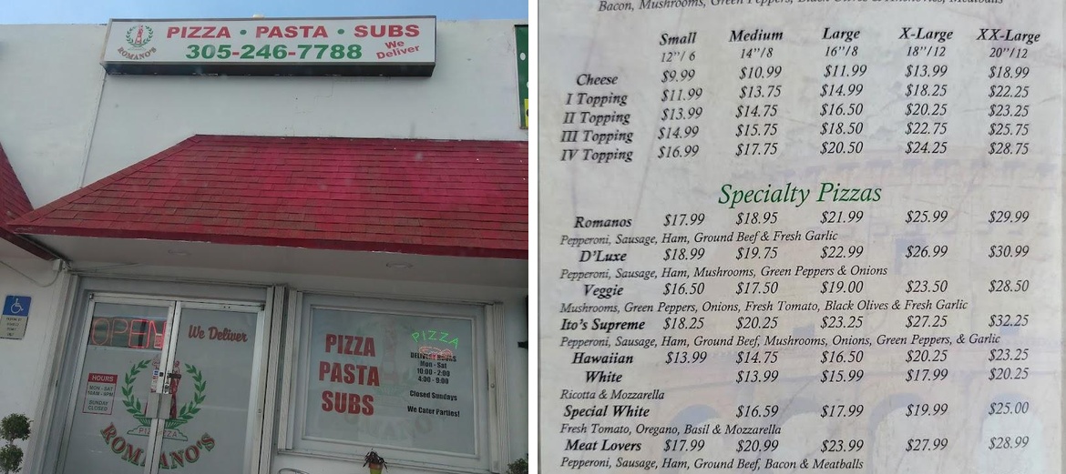 Romano's Pizza Menu